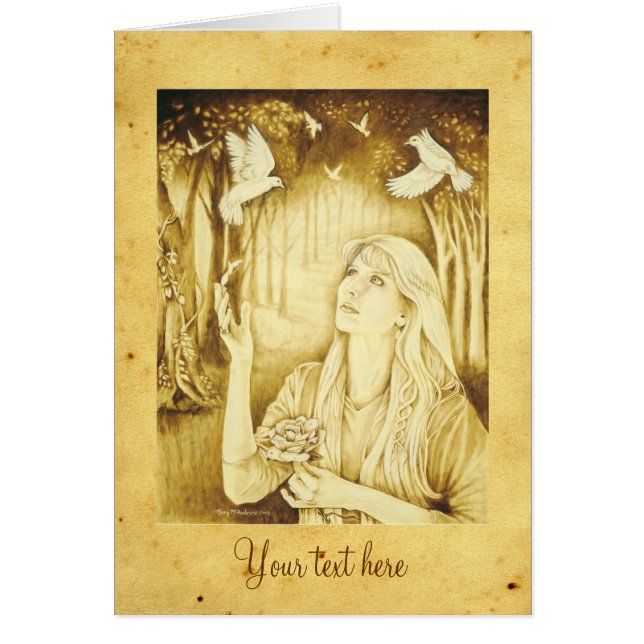 Etain Celtic gudinna med parchment och text Hälsningskort (Framsidan)