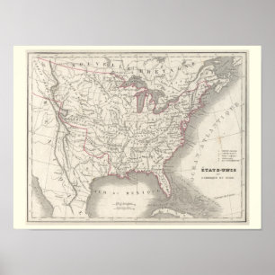 Etats-Unis de l'Amerique du Nord - Historic Karta Poster