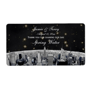 Etch NYC Skyline 2 Black Guld Star H Vattenflaska Fraktsedel