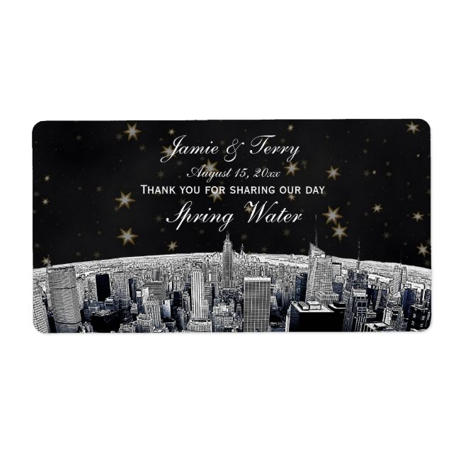 Etch NYC Skyline 2 Black Guld Star H Vattenflaska Fraktsedel (Framsidan)