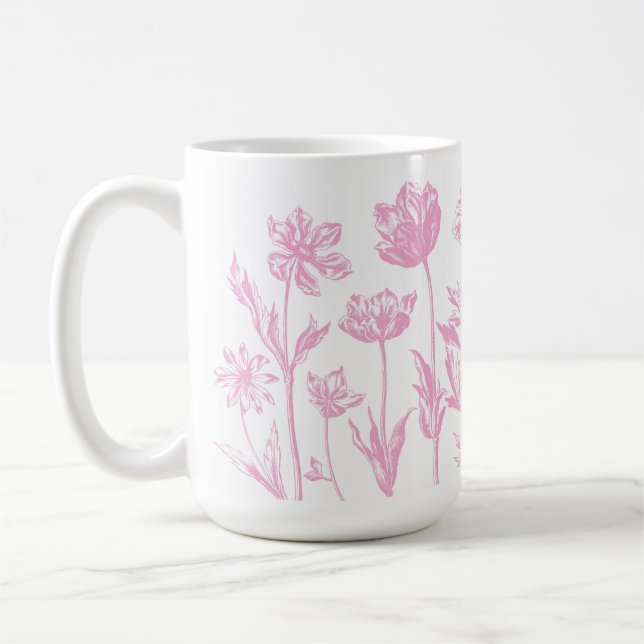 Etched Flowers (Rosa) Fine Art Kaffemugg (Vänster)