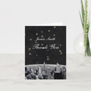 Etched NYC Skyline 2 Black Guld Star Tack Kort