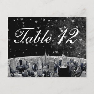 Etched NYC Skyline #2 Black Wht Heart-Bordsnummer Vykort