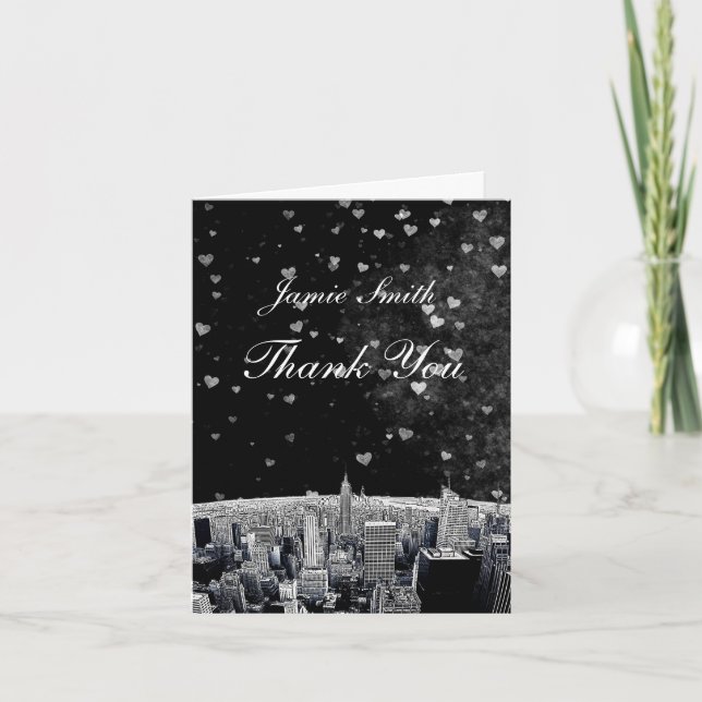 Etched NYC Skyline #2 Black Wht Heart Tack (Framsida)