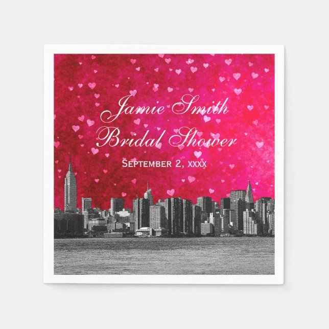 Etched NYC Skyline Shock rosa Red Hrt Pappersservett (Framsidan)