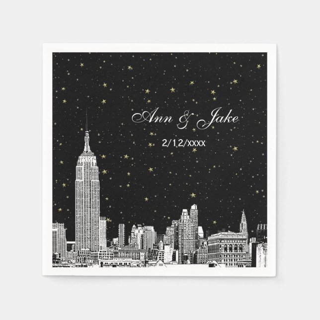 Etched NYC Skyline Starry DIY BG Bröllop Pappersservett (Framsidan)