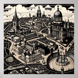 Etched Victorian London Karta Poster