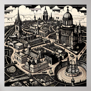 Etched Victorian London Karta Poster