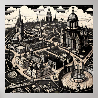Etched Victorian London Karta Poster
