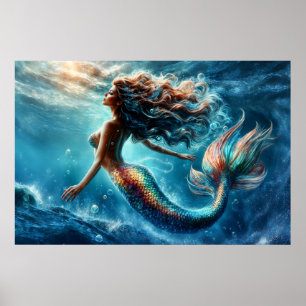 Eteral akvatisk sjöjungfru skönhet i blått blått poster
