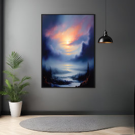Eteral soluppgång över fuktiga berg liggande poster