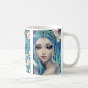 Eteralkvinnor med blommor i blåhålan kaffemugg