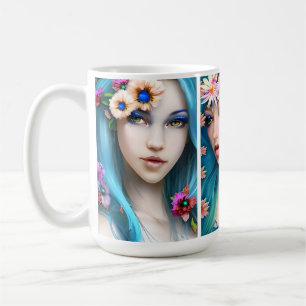 Eteralkvinnor med blommor i blåhålan kaffemugg
