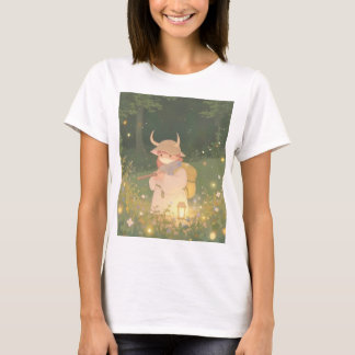 Eterisk Animeflicka med Horn i Whimsical Äng T Shirt