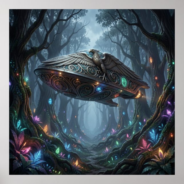 Eterisk bioluminiscent flora och suverän kosmos poster (Framsidan)