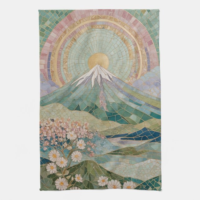 Eterisk blomning: Pastellmosaikvulkan på våren Kökshandduk (Vertikal)