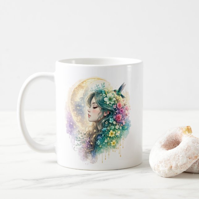 Eterisk blomstergudinna Kolibri-mugg Kaffemugg (Med munk)