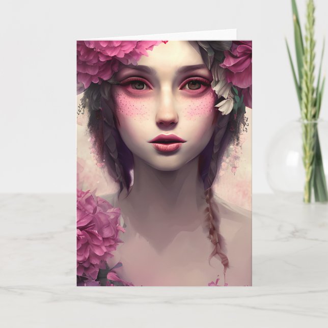 Eterisk flicka med rosa fräknar kort (Framsida)