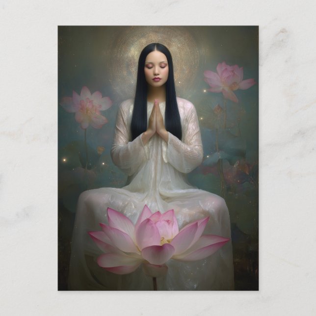 Eterisk Gudinna Quan Yin Högfrekvent Blomster- Vykort (Framsida)