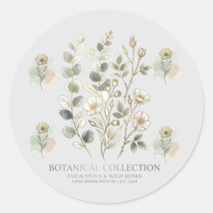 Eterisk Guld & Salvia Botaniska Kollektion Runt Klistermärke