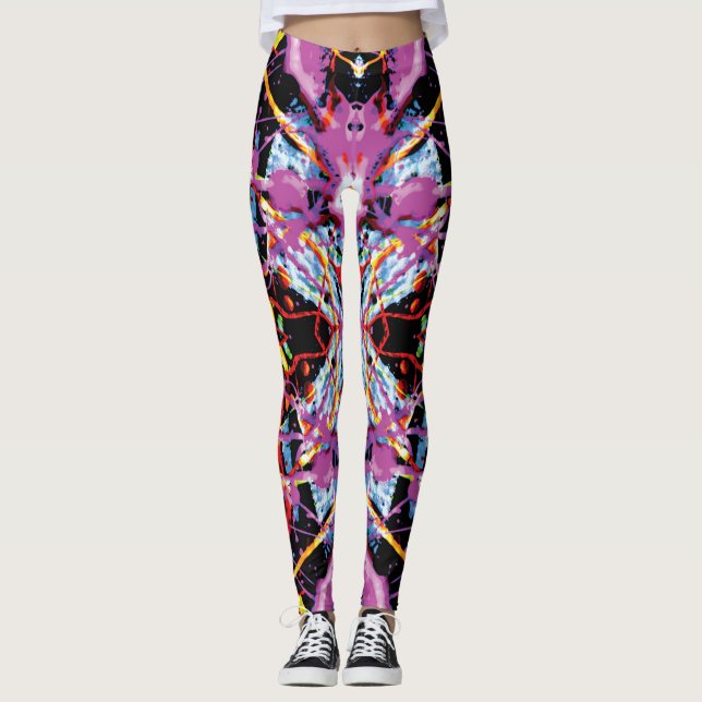 Eterisk Konvulsion Lila Svart Stänk Leggings (Framsida)