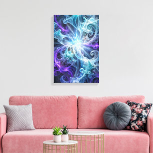 Eterisk Kosmisk Blomning - Blå och Lila Fraktal Canvastryck