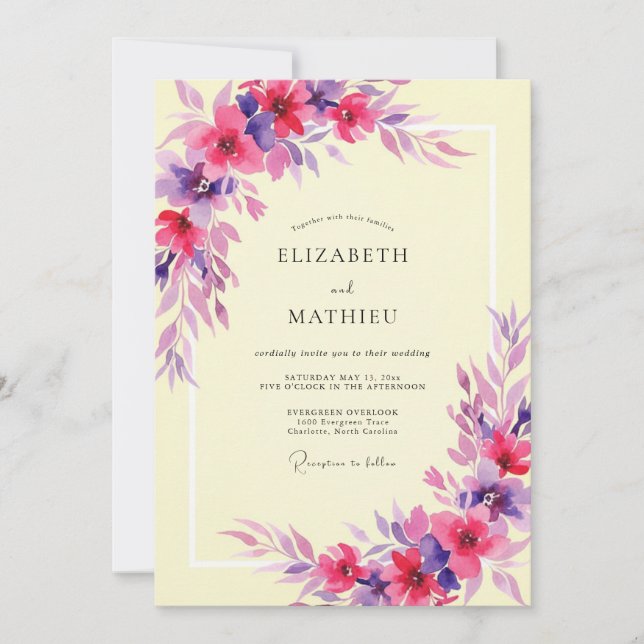Eterisk Magenta Violett Peony Bröllop Inbjudningar (Framsida)