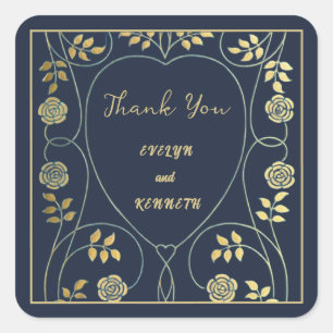 Eterisk Navy Vintage Art Nouveau Bröllop  Fyrkantigt Klistermärke
