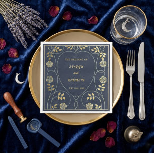 Eterisk Navy Vintage Art Nouveau Bröllop Pappersservett