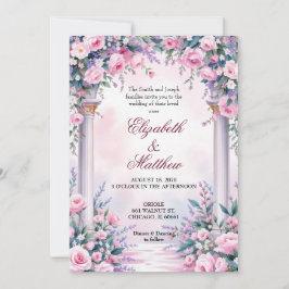 Eterisk rosa ros kolumn bröllopsinbjudan inbjudningar
