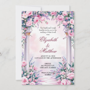 Eterisk rosa ros kolumn bröllopsinbjudan inbjudningar