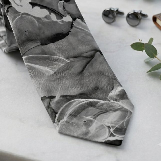 Eterisk svart och vit röklik abstrakt slips (A moody black and white smoke swirl necktie, a sophisticated gift for him for a formal event.)