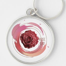 Eternal Bloom – A Rose Day Elegance Rund Silverfärgad Nyckelring