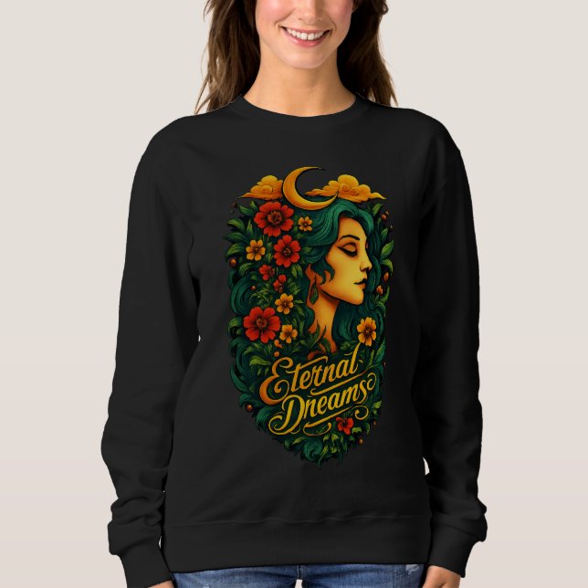 Eternal Dreams Moon Goddess Floral Art T Shirt (Framsida)