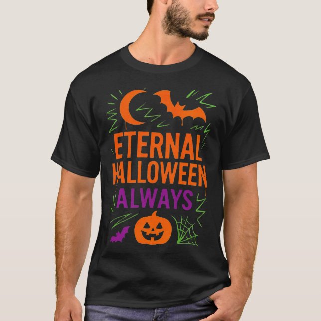 Eternal Halloween Always | Pumpkin Moon Bats & Web T Shirt (Framsida)