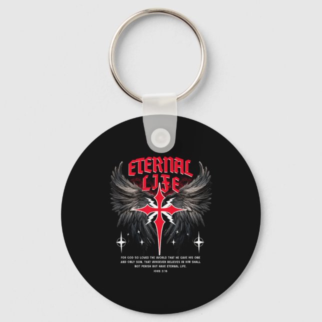 Eternal Jesus Cross Gothic Punk Life Nu Goth Bible Nyckelring (Framsida)