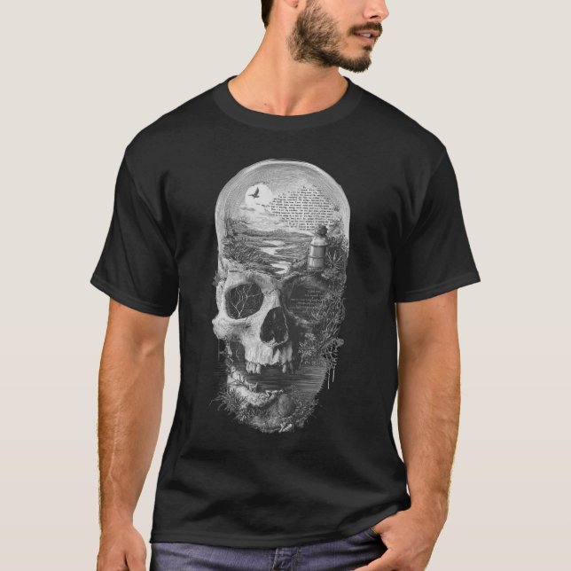 Eternal Landscape Skull: Surreal Memento Mori T Shirt (Framsida)