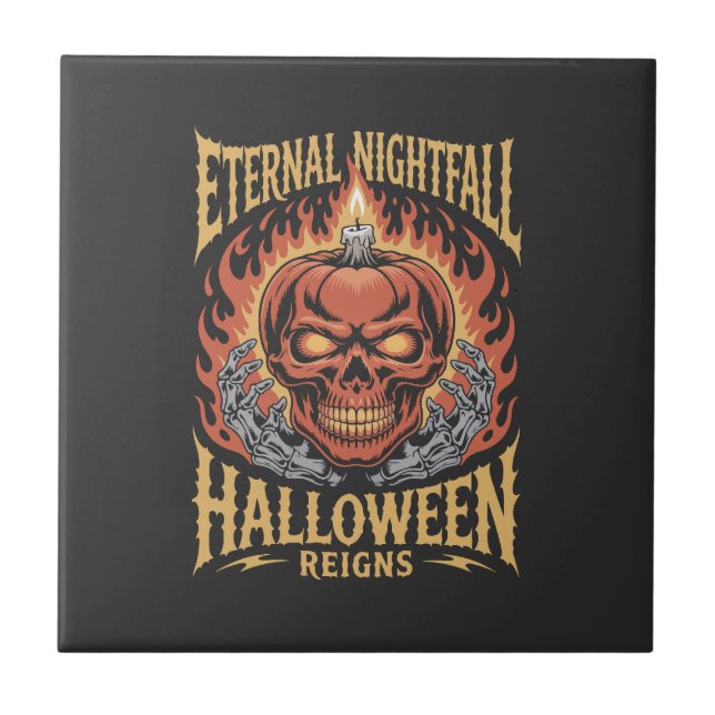 Eternal Nightfall Halloween Skull Pumpkin Kakelplatta (Framsidan)