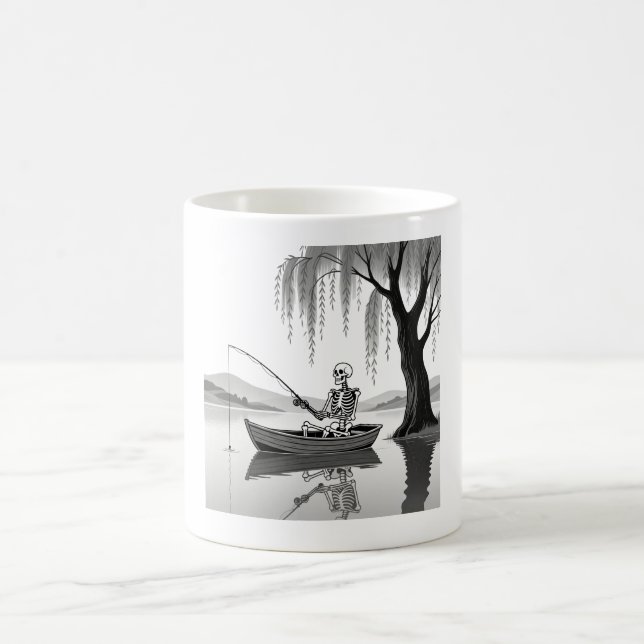 Eternal Patience Skeleton Fishing Zen Graphic Mug Kaffemugg (Center)
