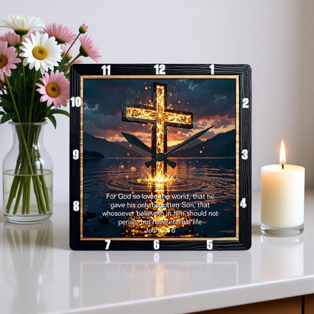 Eternal Promise The Cross Veined Water John 3:16  Fyrkantig Klocka (Skapare uppladdad)