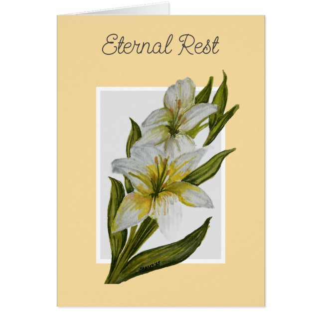 Eternal Rest Mass Offering Sympathy Card - Lilies Hälsningskort (Framsidan)