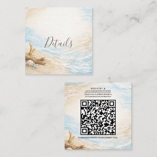 Eterntal Tides Coastal Watercolor Beach Wedding Fyrkantigt Visitkort (Fram/baksida)