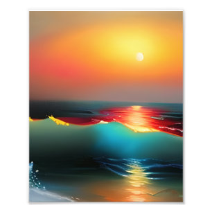 Eterska oceanen och Sunset AI Art Fototryck
