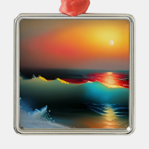 Eterska oceanen och Sunset AI Art Julgransprydnad Metall