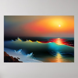 Eterska oceanen och Sunset AI Art Poster