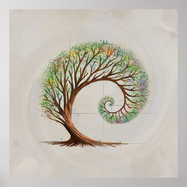 Etertillväxt - Golden Ratio Spiral Träd Poster (Framsidan)