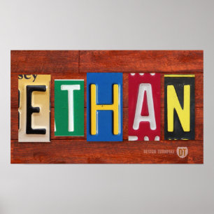 ETHAN License Plate Brev Namn Anpassningsbar Sign Poster