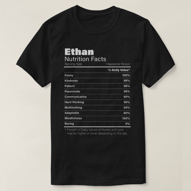Ethan Nutrition Personlig Namn Funny T Shirt (Design framsida)