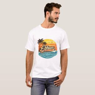 Ethan Retro Solnedgång Namndesign T Shirt