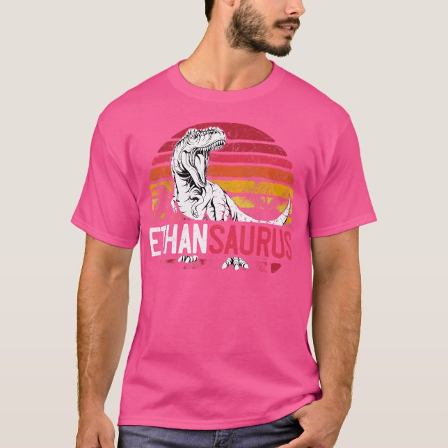 Ethan Saurus Funny Personlig Dinosaur T Rex Nam Shirt (Framsida)